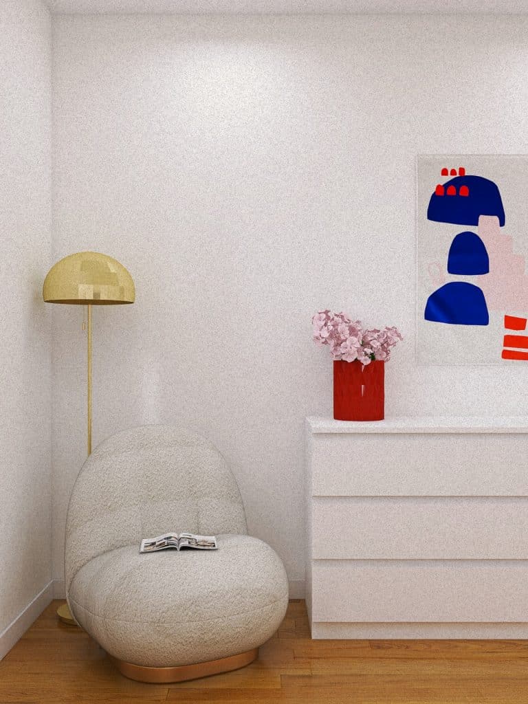 Vue 3D du projet réhabilitation d'un bureau en chambre parentale