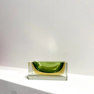 Cendrier Sommerso vintage vert et jaune en verre de Murano