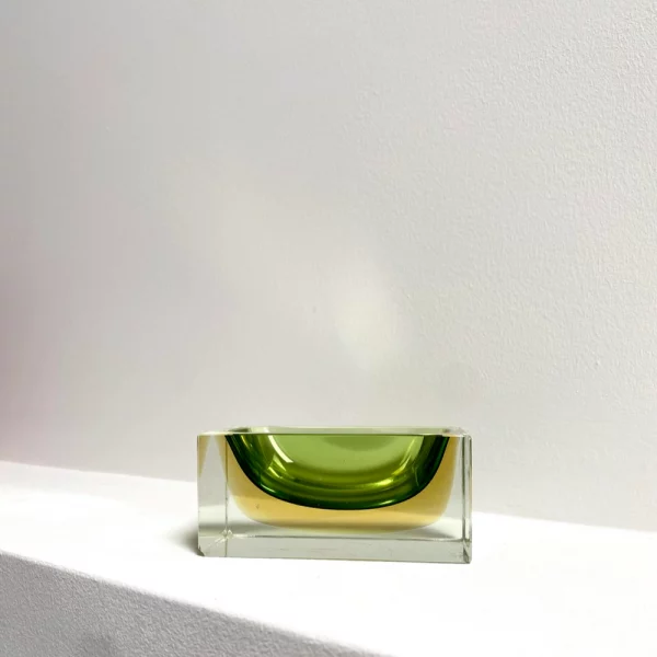 Cendrier Sommerso vintage vert et jaune en verre de Murano