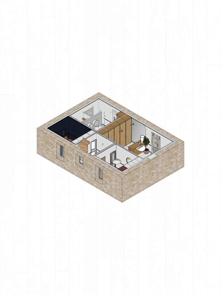Projet Lucet • Rénovation d'une maison familiale à Saint-Malo : plan isométrique du premier étage
