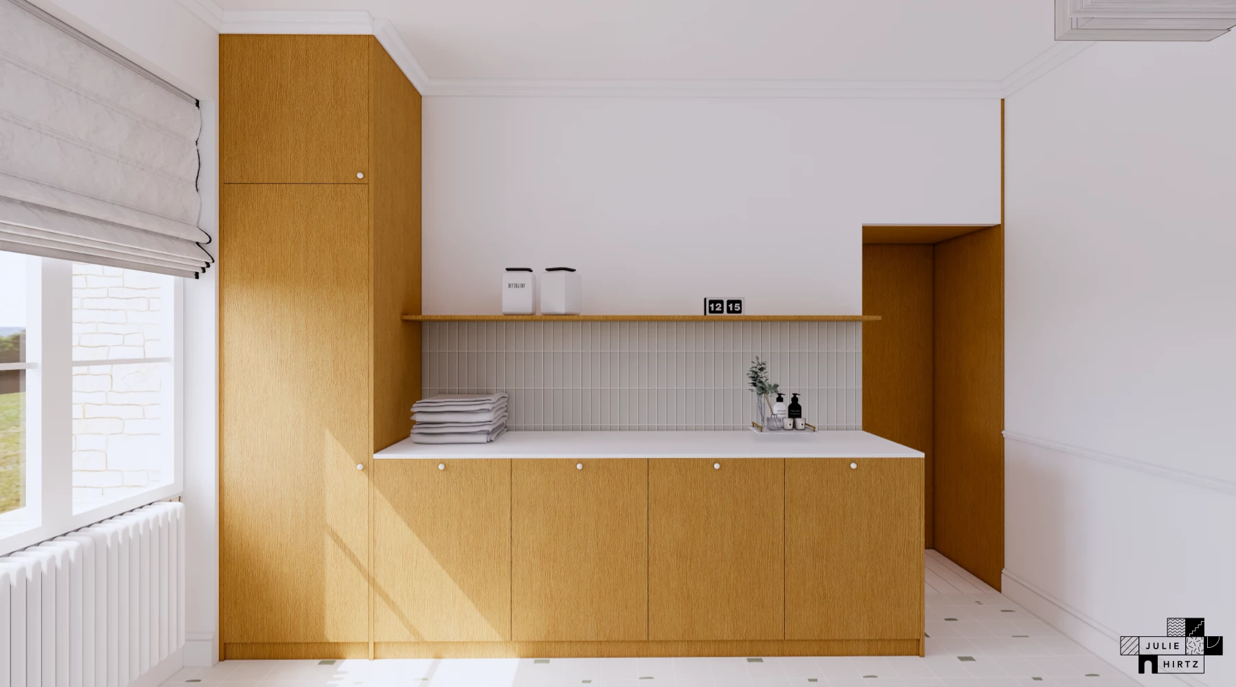 Projet Lucet • Rénovation d'une maison familiale à Saint-Malo : vue de l'espace buanderie de la salle de bain parentale