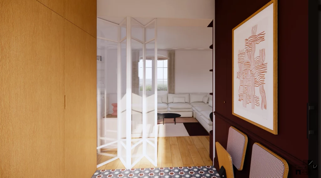 Projet Lucet • Rénovation d'une maison familiale à Saint-Malo : vue de l'entrée avec sa porte rétractable en verre
