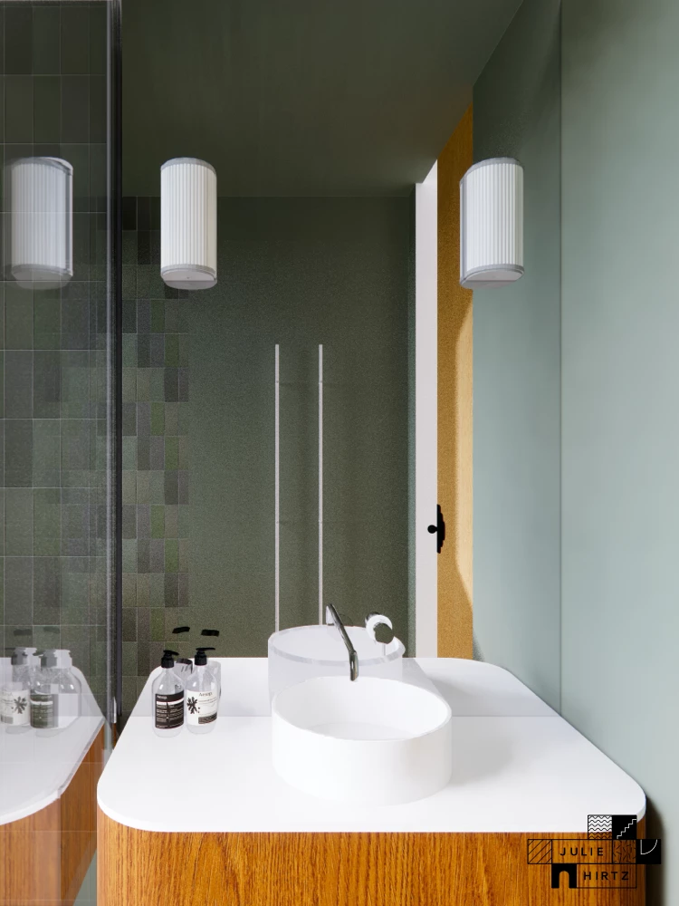 Décoration d'intérieur et agencement d'une salle de bain attenante à la chambre d'amis de maison d'architecte